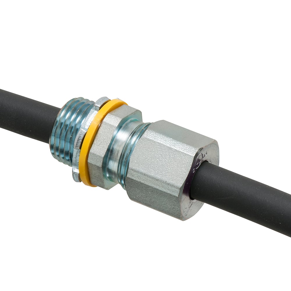 LPCG50S Liquidtight Low Profile Non-Metallic Oiltight Strain Relief Cord Connector With Sealing Ring and Locknut, 1/2 in Trade, 0.2 to 0.472 in Cable Openings, Steel, Zinc Plated
