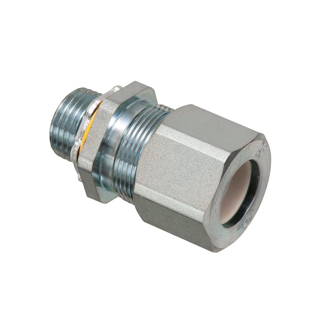 LPCG507S Liquidtight Low Profile Non-Metallic Oiltight Strain Relief Cord Connector With Sealing Ring and Locknut, 1/2 in Trade, 0.385 to 0.75 in Cable Openings, Steel, Zinc Plated