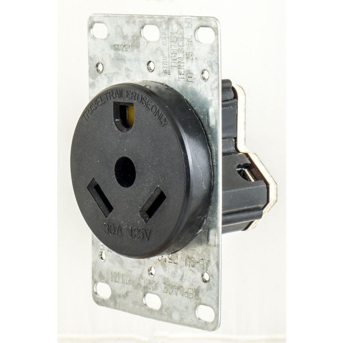 HBLTT30R Grounding Travel Trailer Screw Mount Weather Resistant Straight Blade Receptacle, 125 V AC, 30 A, 3 Poles, 4 Wires, Black