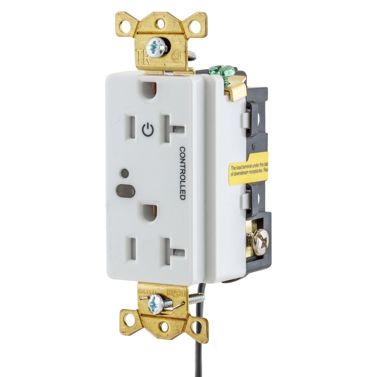 HBL5362LC1W 1-Phase Duplex Grounding Split Circuit Switched Wired Standard Straight Blade Receptacle, 125 V AC, 20 A, 2 Poles, 3 Wires, White