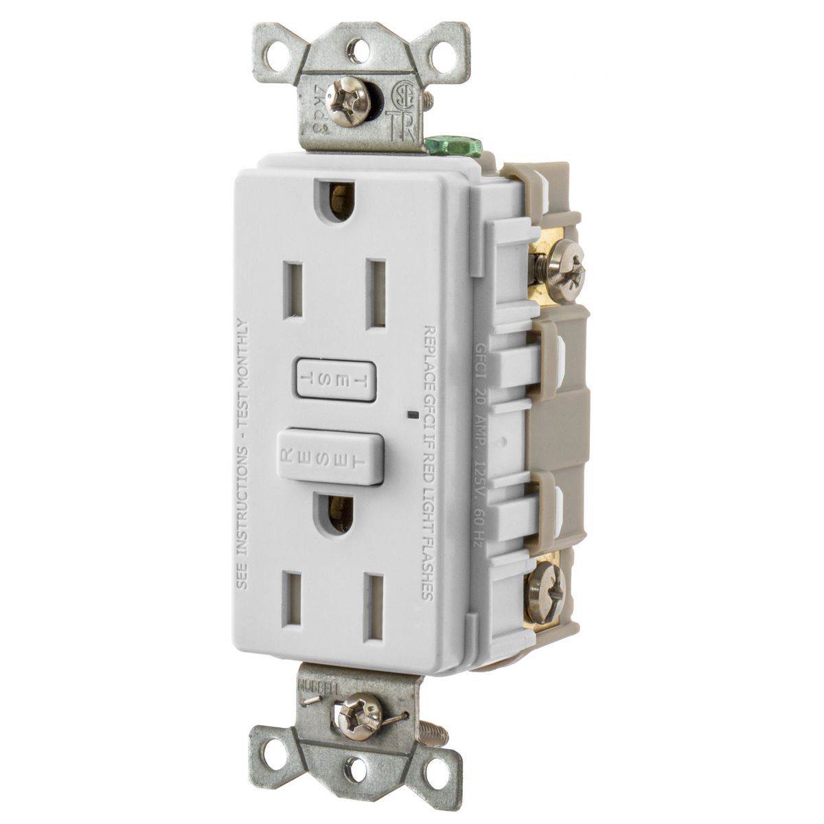 GFT15W 1-Phase Standard Tamper Resistant Screw Mount GFCI Receptacle, 125 V AC, 15 A, 2 Poles, 3 Wires, White