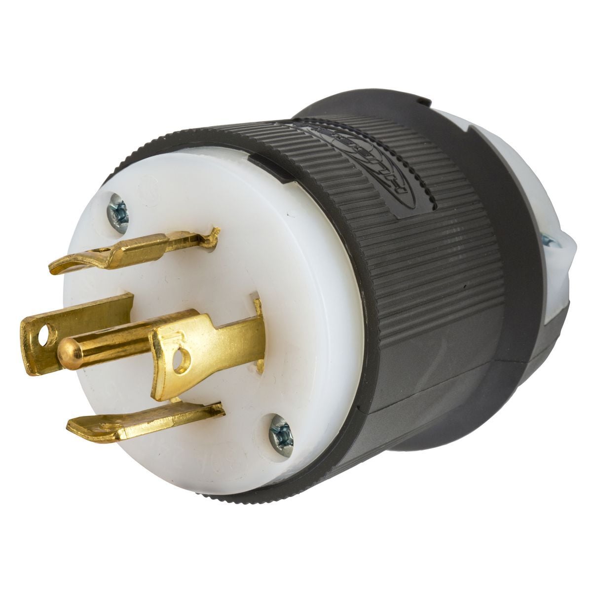 HBL2801 3-Phase Extra Heavy Duty Grounding Male Portable Standard Cord Mount Locking Plug, 240/415 V AC, 30 A, 4 Poles, 5 Wires, Black/White