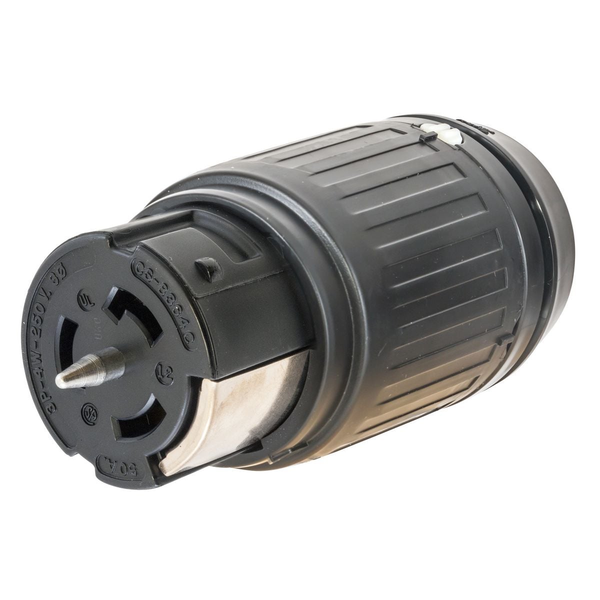 CS8364CA05 3-Phase Heavy Duty Isolated Grounding Standard Sized Cord Mount Locking Connector, 250 V AC, 50 A, 3 Poles, 4 Wires, Black