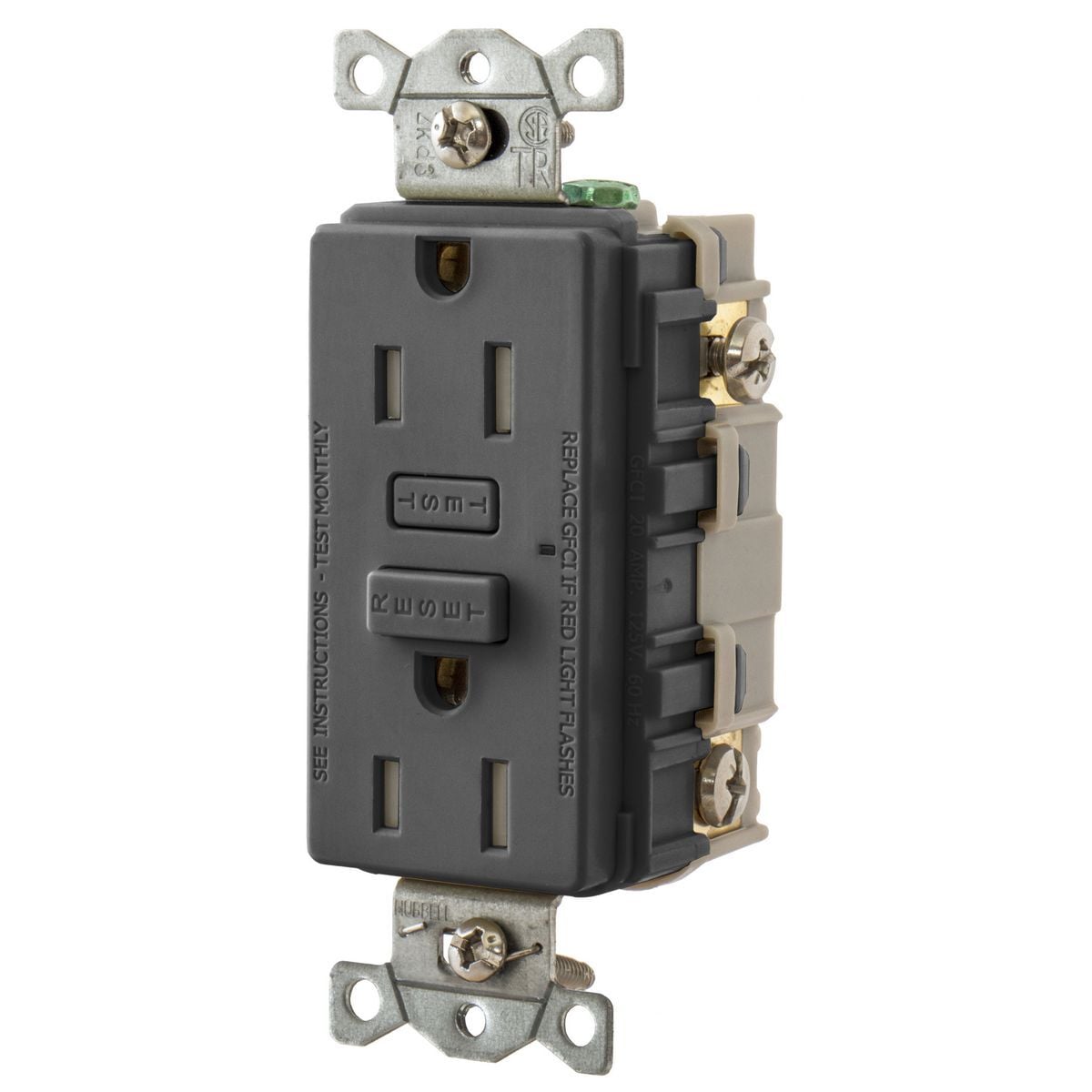 GFT15BK 1-Phase Tamper-Resistant Straight Blade Standard GFCI Receptacle, 125 VAC, 15 A, 2 Poles, 3 Wires, Black