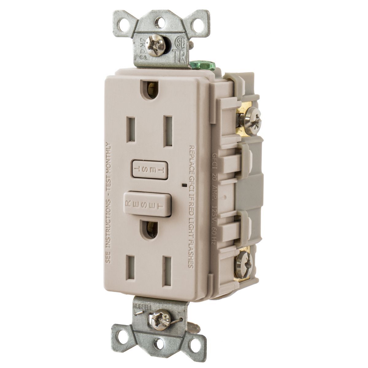 GFT15LA 1-Phase Tamper Resistant Screw Mount GFCI Receptacle, 125 V AC, 15 A, 2 Poles, 3 Wires, Light Almond