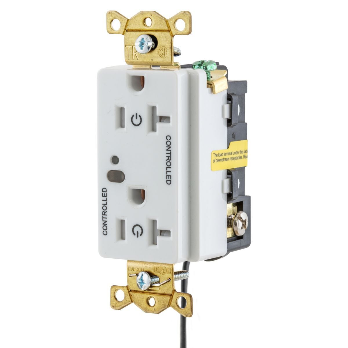 HBL5362LC2W 1-Phase Duplex Fully Controlled Grounding Switched Wired Standard Split Circuit Straight Blade Receptacle, 125 VAC, 20 A, 2 Poles, 3 Wires, White