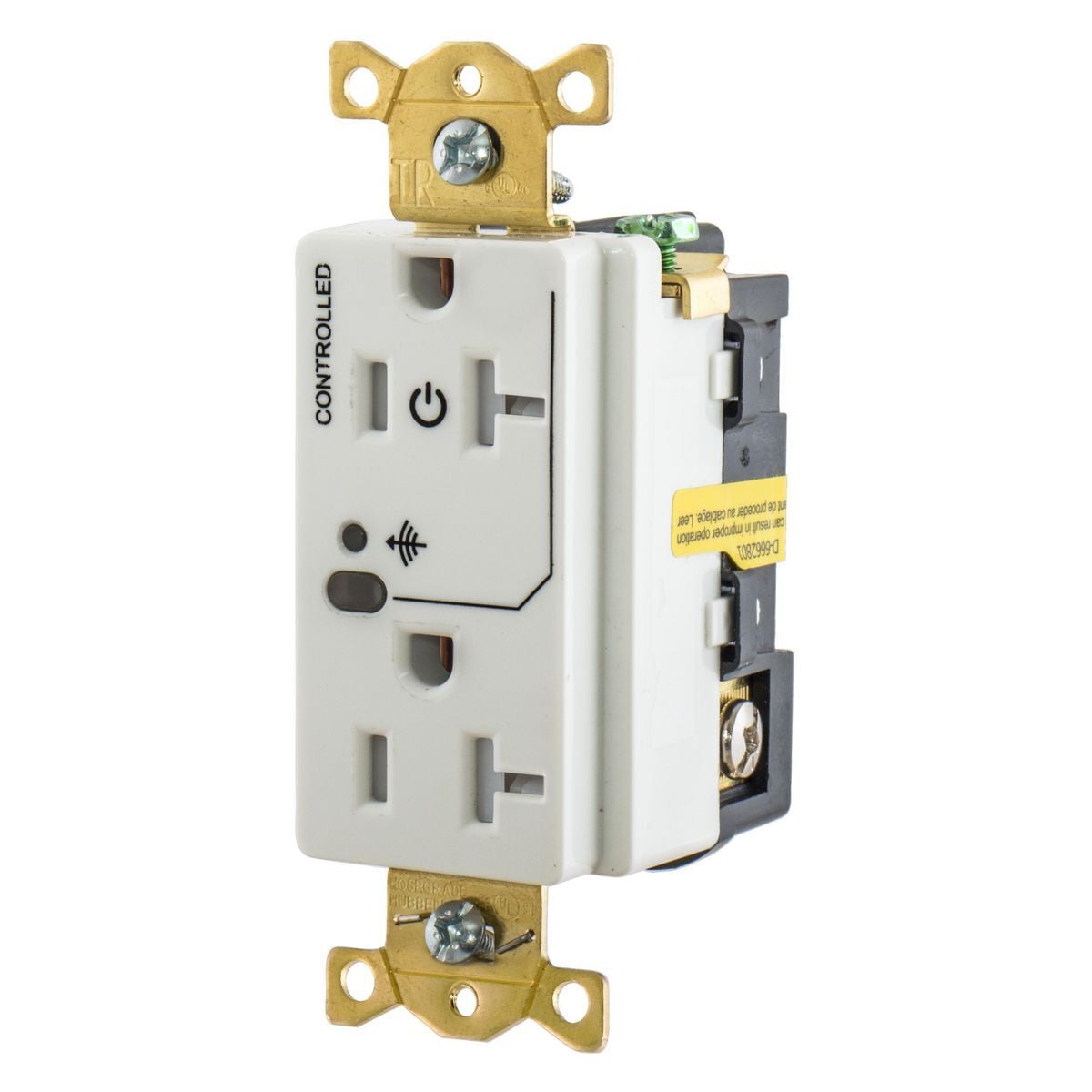 HBL5362RFC1W 1-Phase Duplex Grounding Split Circuit Switched Wireless Standard Straight Blade Receptacle, 125 V AC, 20 A, 2 Poles, 3 Wires, White