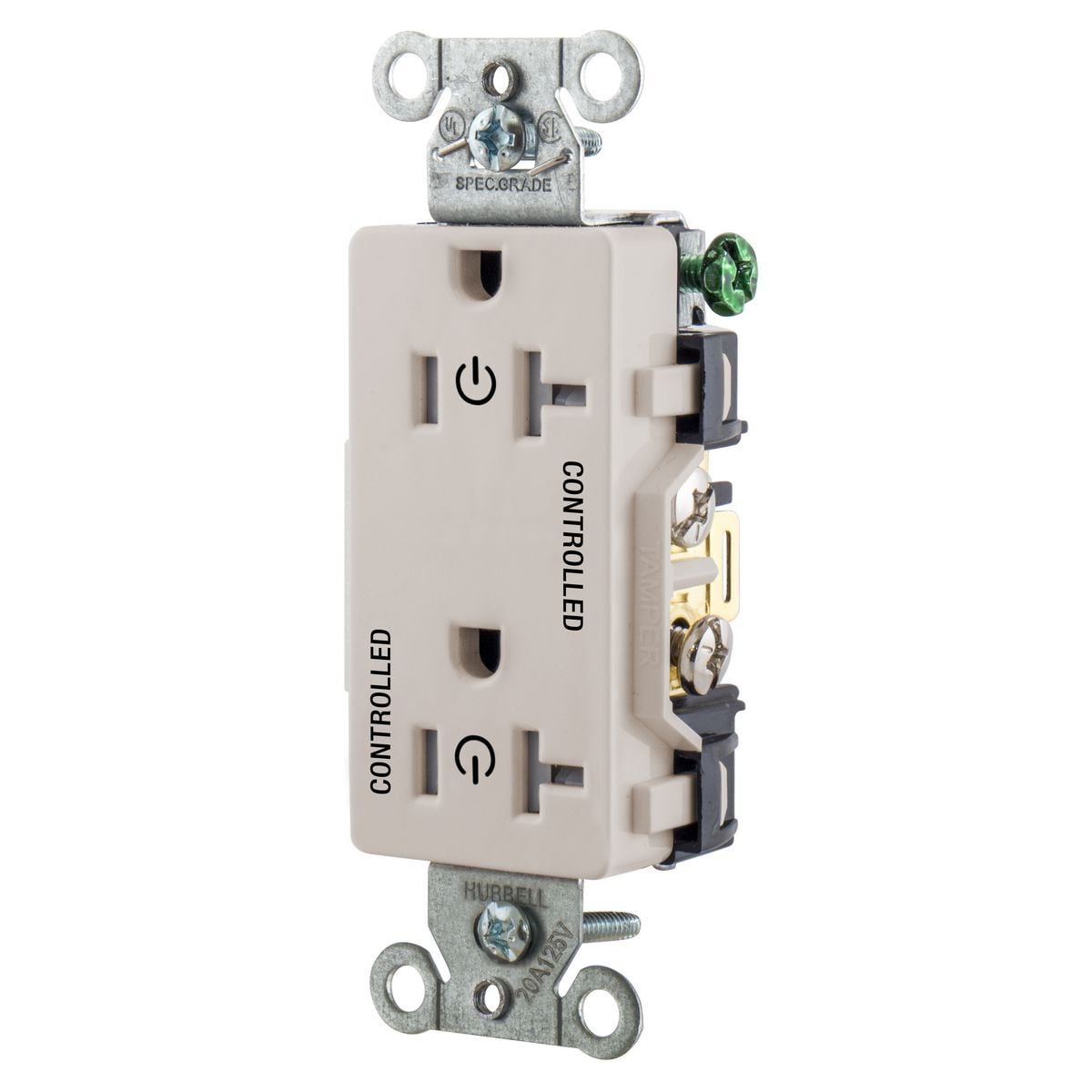 DR20C2LATR Decorator Duplex Tamper-Resistant Straight Blade Receptacle, 125 V AC, 20 A, 2 Poles, 3 Wires, Light Almond