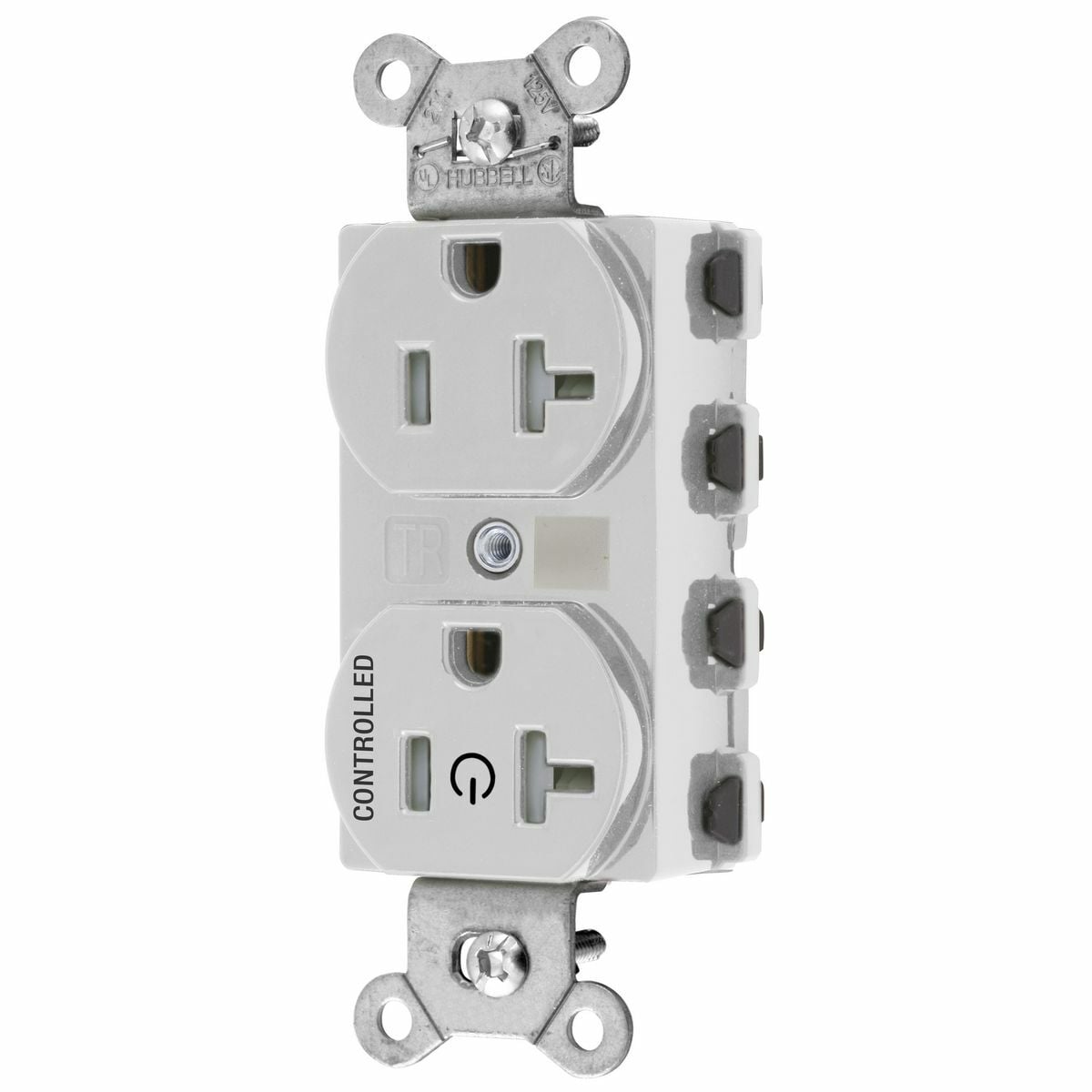 SNAP5362C1WTRA 1-Phase Controlled Face Duplex Extra Heavy Duty Grounding Standard Tamper-Resistant Straight Blade Receptacle, 125 V AC, 20 A, 2 Poles, 3 Wires, White