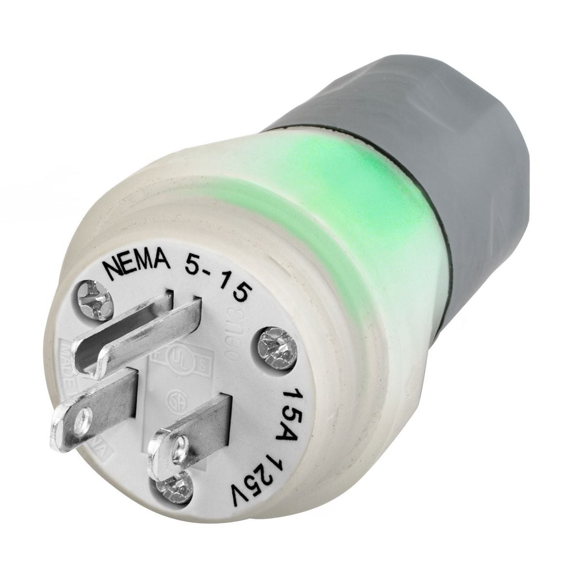 HBL14W47AWC 1-Phase Grounding Illuminated Male Portable Standard Watertight Cord Mount Straight Blade Plug, 125 V AC, 20 A, 2 Poles, 3 Wires, Clear