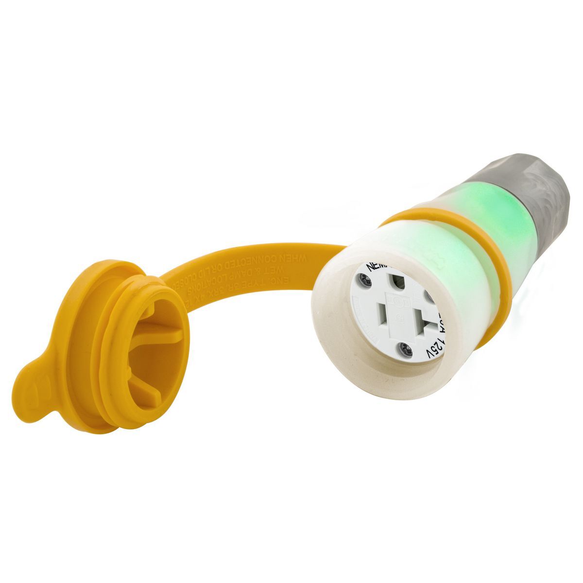 HBL15W33AWC Female Grounding Watertight Cord Mount Straight Blade Connector, 125 V AC, 20 A, 2 Poles, 3 Wires, Clear