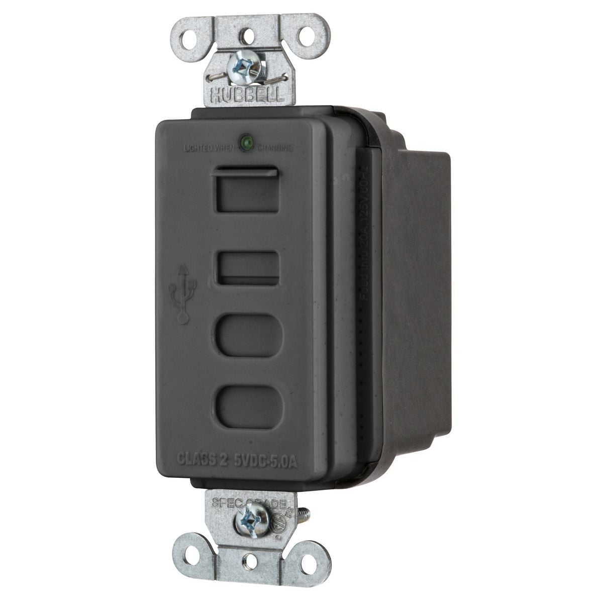 USB4ACBK Decorator Duplex Grounding Non-NEMA Standard Tamper-Resistant Receptacle and USB Charger, 125 V, 15 A, 2 Poles, 3 Wires, Black