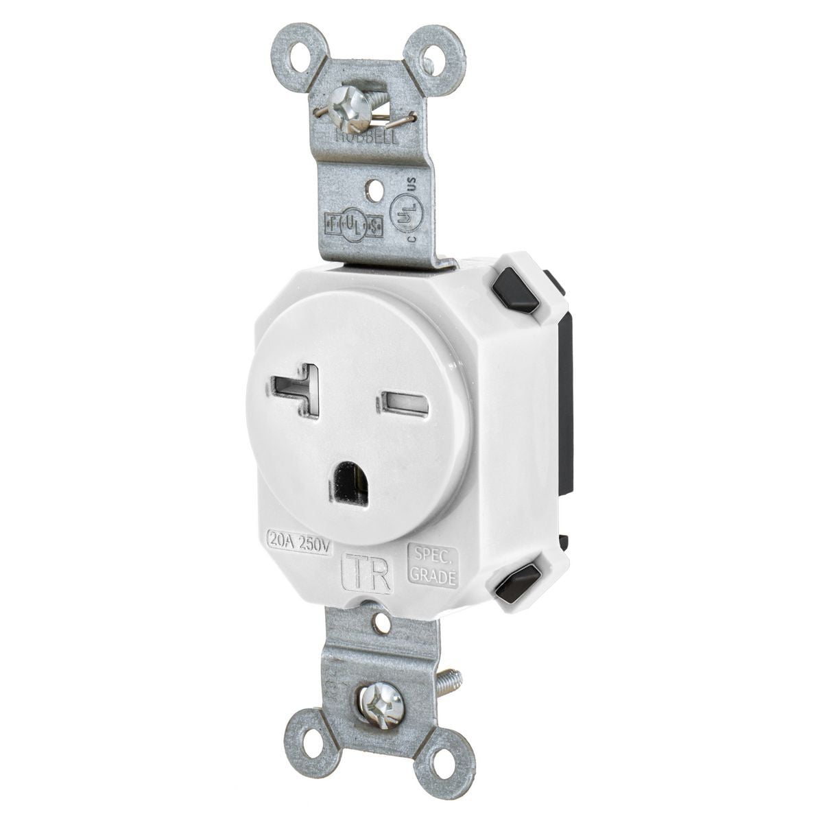 SNAP5461WTR Extra Heavy Duty Single Standard Tamper-Resistant Straight Blade Receptacle, 250 V, 20 A, 2 Poles, 3 Wires, White