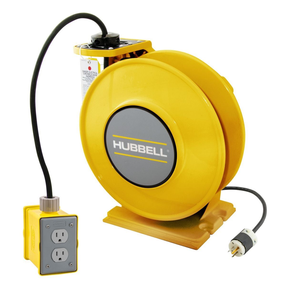 HBLI45123R220Y inREACH 3-Conductor Heavy Duty Cord Reel With Duplex Receptacle and Yellow Portable Outlet Box, 250 V AC, 20 A, 45 ft L Cord, 12 AWG Conductor, 2 Outlets