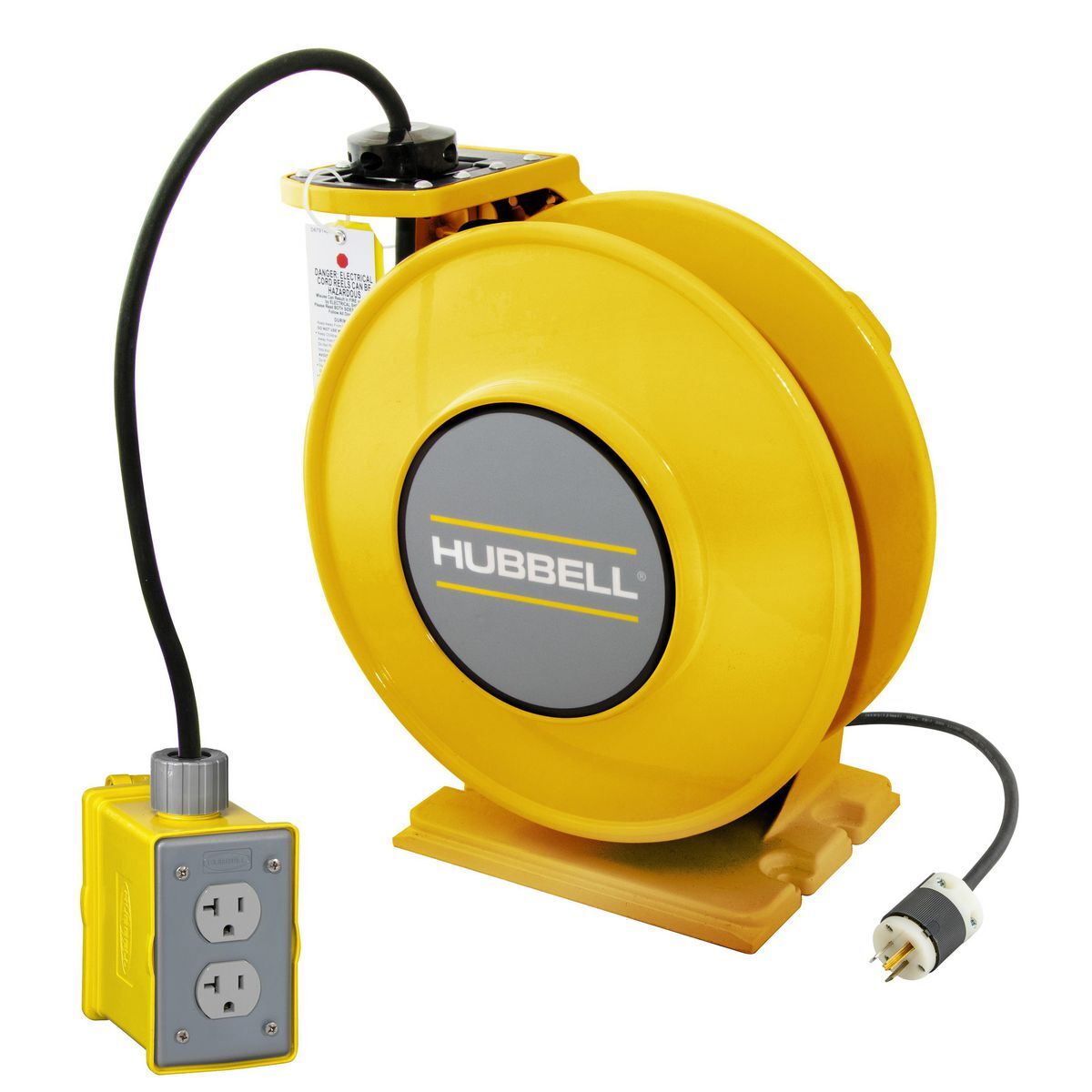 HBLI25123GF20Y inREACH 3-Conductor Cord Reel With Duplex Receptacle, 125 V AC, 20 A, 25 ft L Cord, 12 AWG Conductor