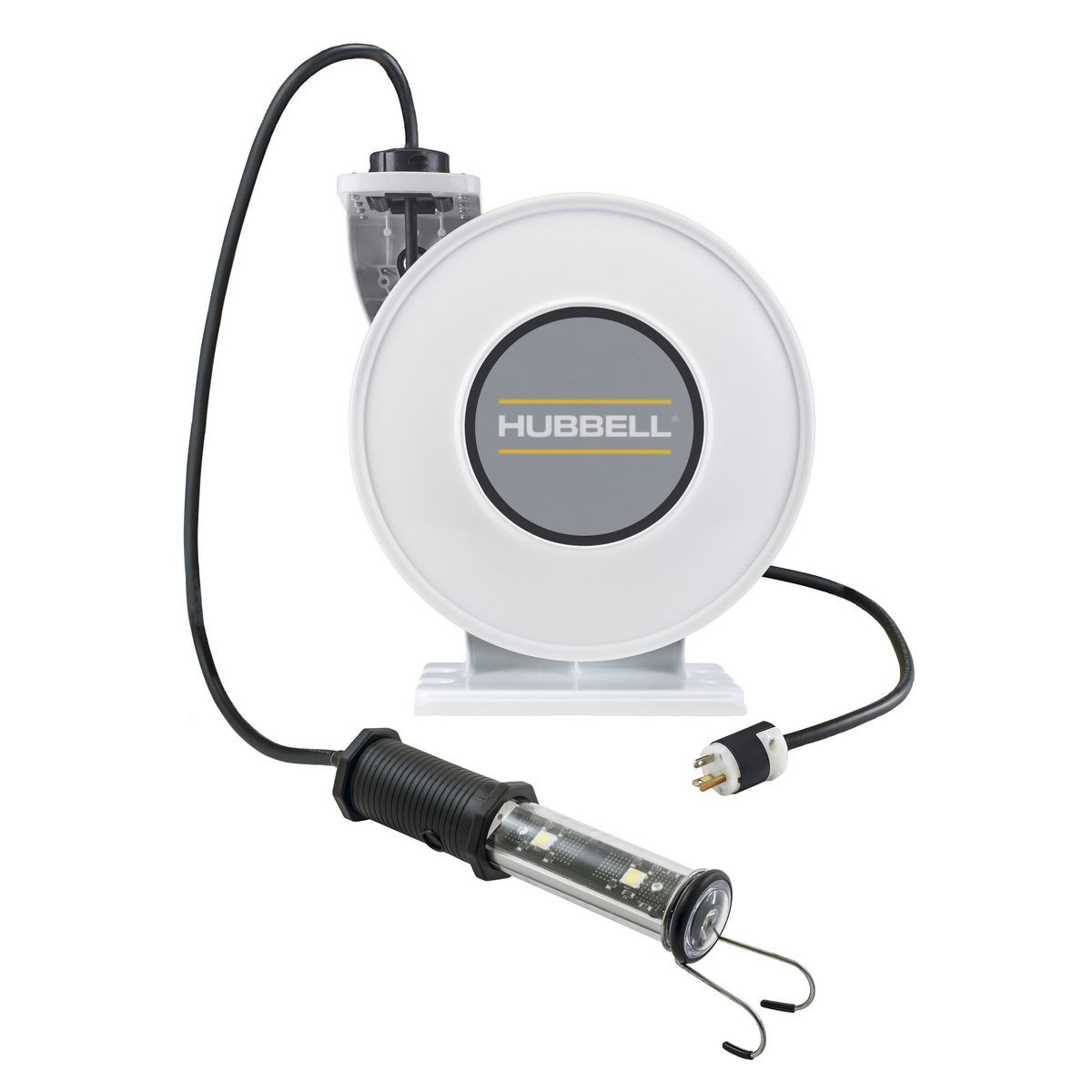 HBLI45163LED inREACH Heavy Duty 3-Conductor Cord Reel With Hand Lamp, 125 V AC, 10 A, 45 ft L Cord, 16 AWG Conductor