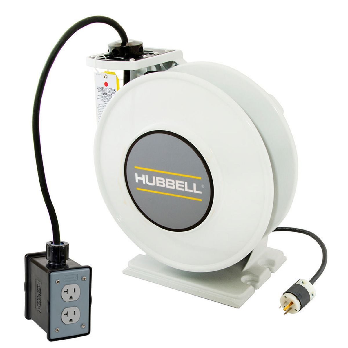 HBLI45123R20M1 inREACH 3-Conductor Cord Reel With Duplex Receptacle, Black Portable Outlet Box, 250 VAC, 20 A, 45 ft L Cord, 12 AWG Conductor