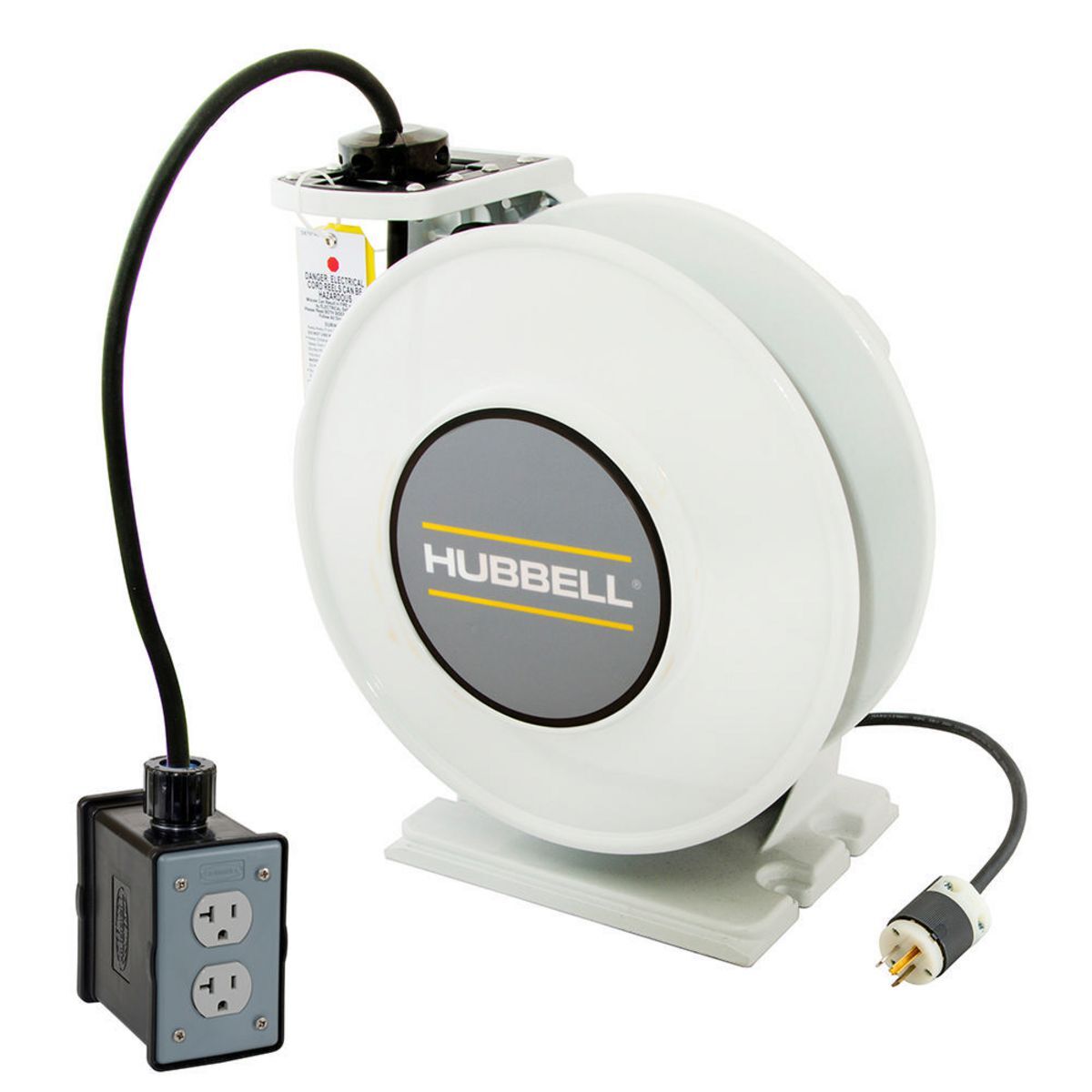 HBLI35123R220M1 inREACH 3-Conductor Cord Reel With Duplex Receptacle and Black Portable Outlet Box, 250 VAC, 20 A, 35 ft L Cord, 12 AWG Conductor, 2 Outlets