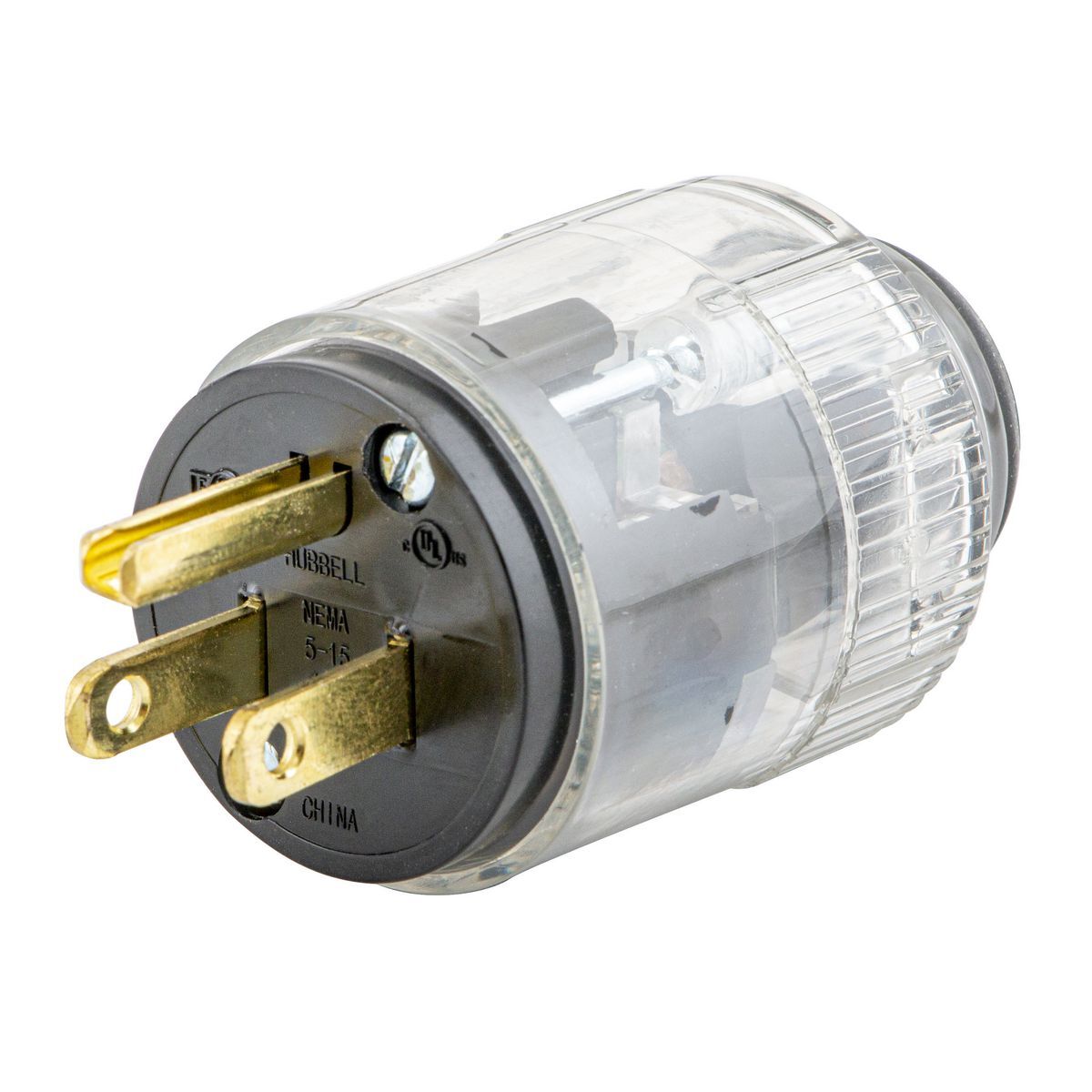 515LP Illuminated Male Straight Blade Plug, 125 V, 15 A, 2 Poles, 3 Wires, Clear