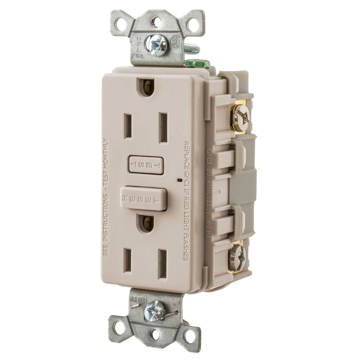 GF15LA Pro 1-Phase Duplex Heavy Duty Self-Test Self-Grounding Standard Staple Straight Blade GFCI Receptacle With LED Indicator, 125 VAC, 15 A, 2 Poles, 3 Wires, Brown