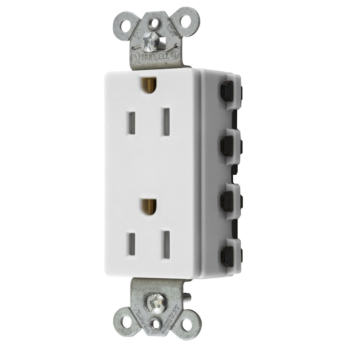 SNAP2152WTRA Decorator Duplex Extra Heavy Duty Standard Tamper-Resistant Straight Blade Receptacle, 125 VAC, 15 A, 2 Poles, 3 Wires, White