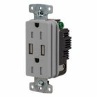 USB Charger Duplex Receptacle, 15A 125V,2-Pole 3-Wire Grounding, 5-15R, 2) 3.1 A USB Ports, Brown