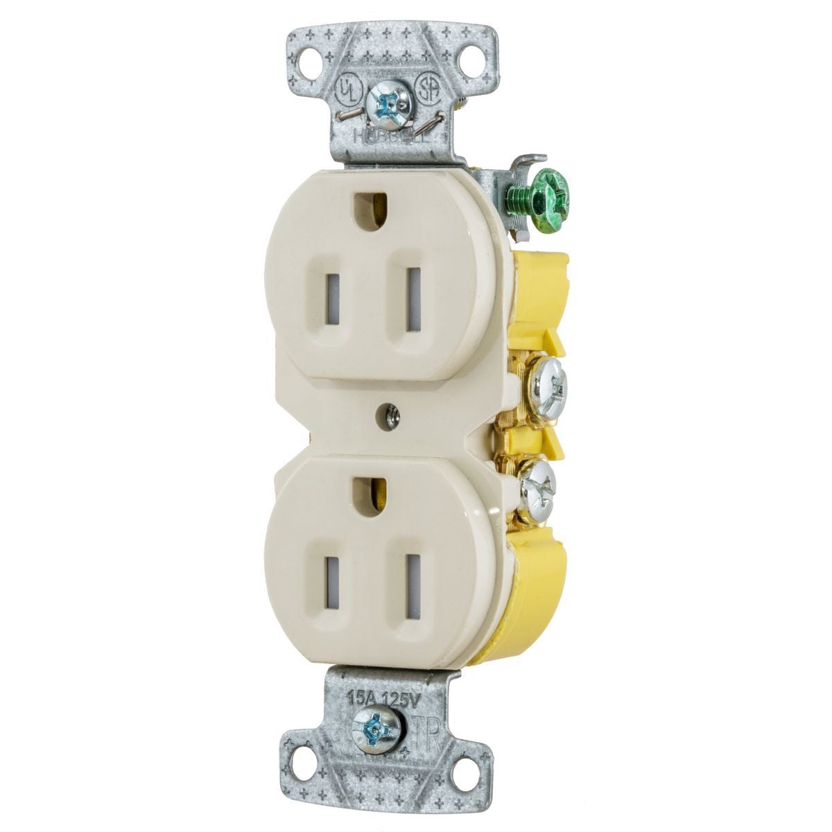 RR15SLATRX Duplex Standard Tamper Resistant Straight Blade Receptacle, 125 VAC, 15 A, 2 Poles, 3 Wires, Light Almond