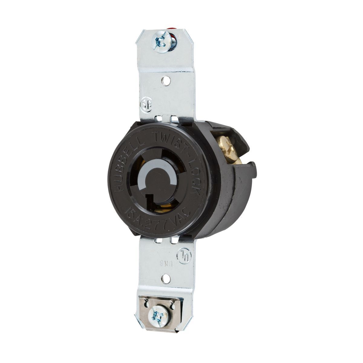 HBL4760C Grounding Single Locking Receptacle, 277 VAC, 15 A, 2 Poles, 3 Wires, Brown