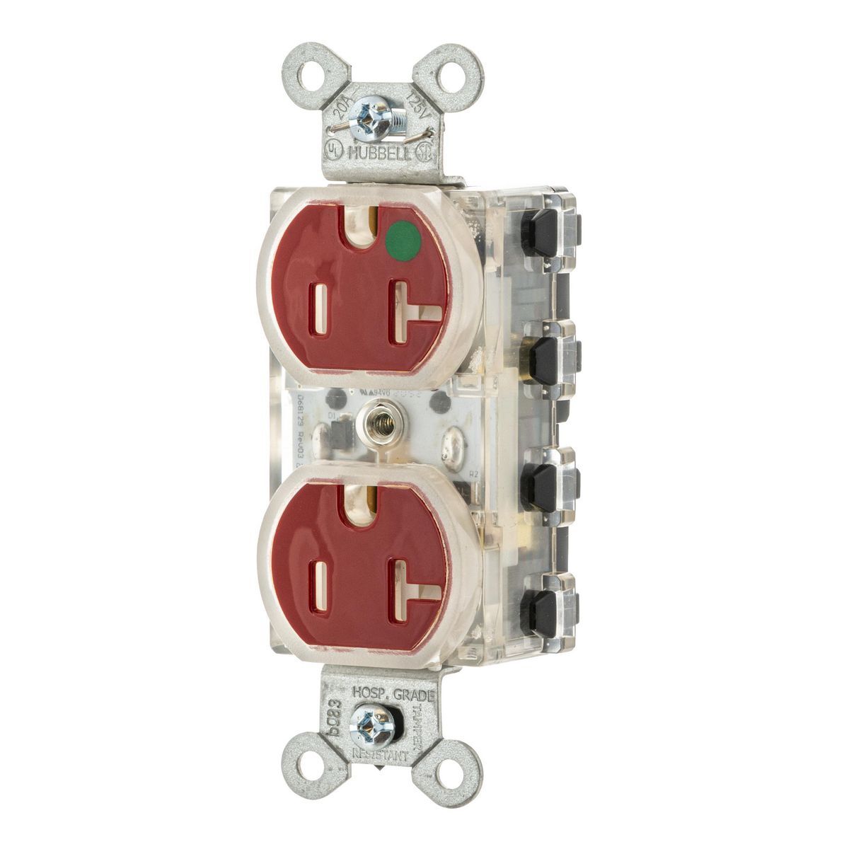 SNAP8300RLTR Duplex Extra Heavy Duty Tamper-Resistant Straight Blade Receptacle With LED Power Indicator, 125 VAC, 20 A, 2 Poles, 3 Wires, Red