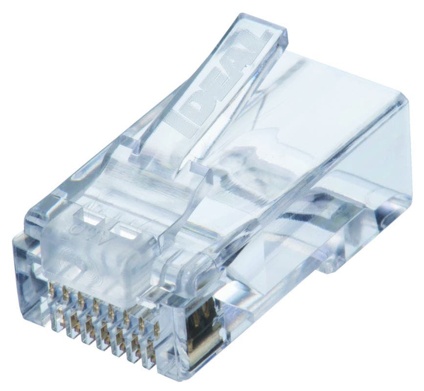 85-375 8-Postion 8-Contact RJ45 Feed-Thru Modular Plug, Solid/Stranded Conductor, Plastic, 100 Ohm Impedance
