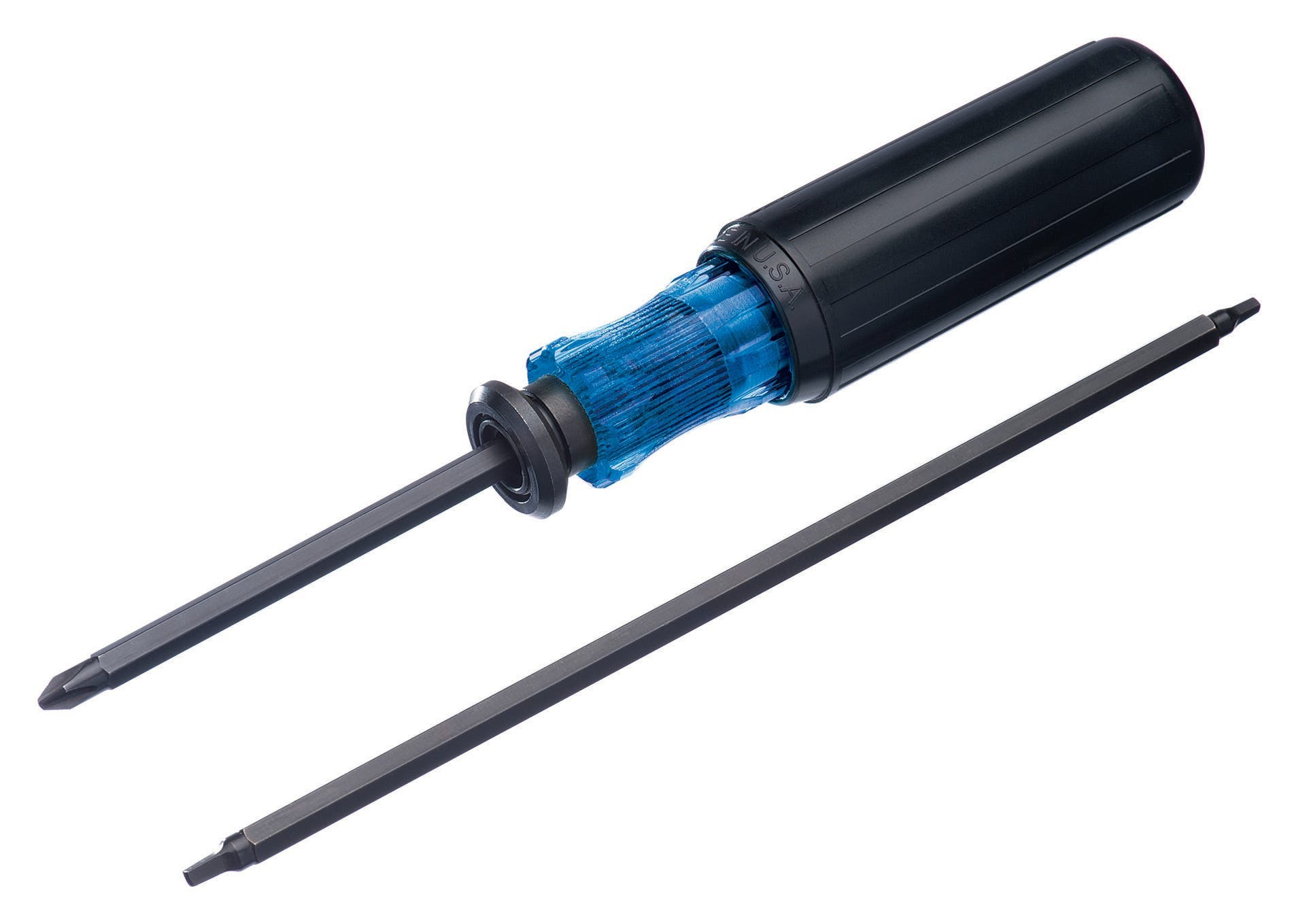 35-947 Extendable Screwdriver, 1/4 in, #1, #2 Phillips/Slotted/Square Point, Plastic Handle