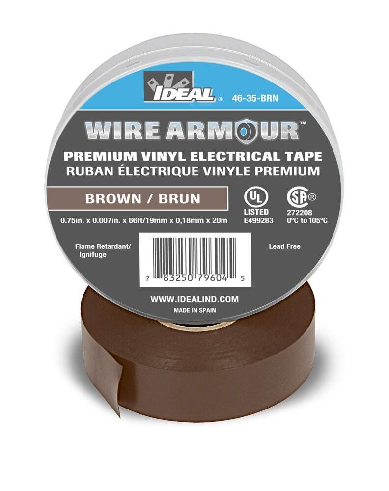 46-35-BRN Wire Armour Color Coding Premium Professional Grade Electrical Tape, 66 ft L x 3/4 in W, 7 mil THK, Vinyl, Brown