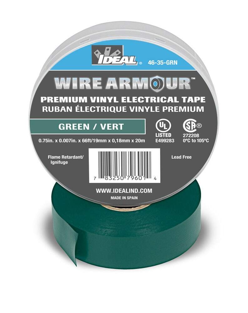46-35-GRN Wire Armour Color Coding Premium Professional Grade Electrical Tape, 66 ft L x 3/4 in W, 7 mil THK, Vinyl, Green