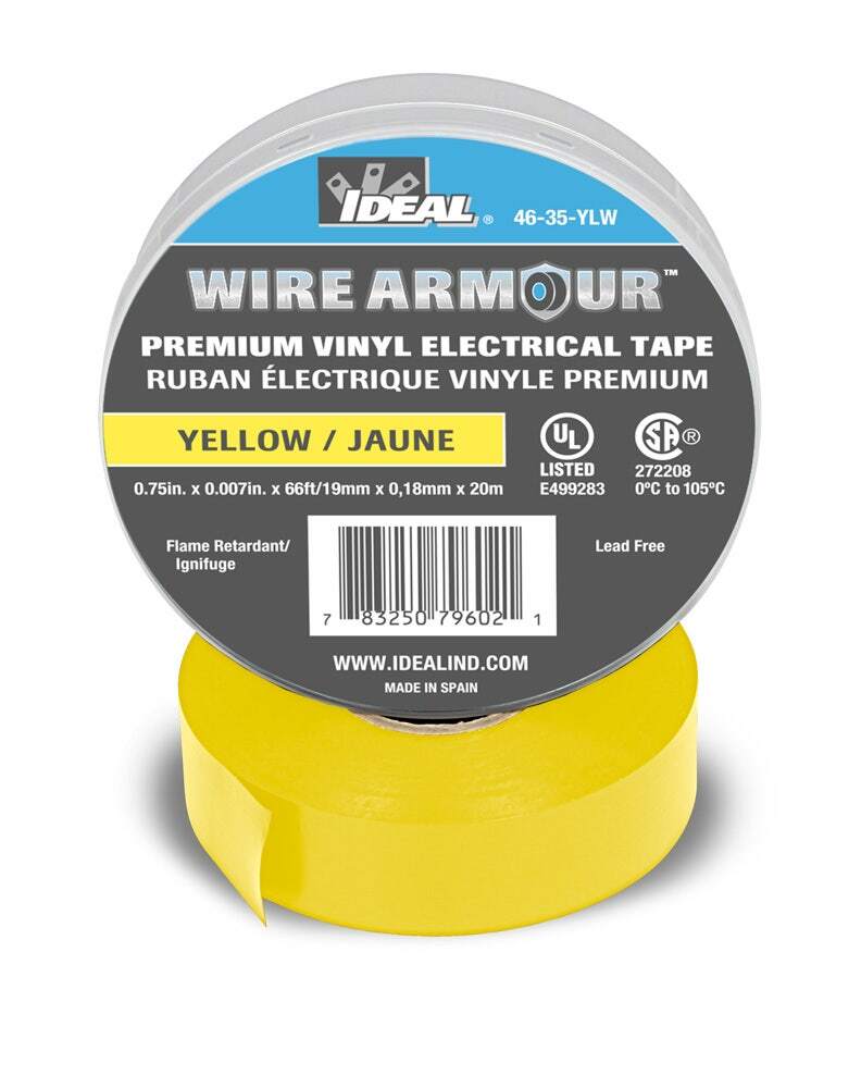 46-35-YLW Wire Armour Color Coding Premium Professional Grade Electrical Tape, 66 ft L x 3/4 in W, 7 mil THK, Vinyl, Yellow