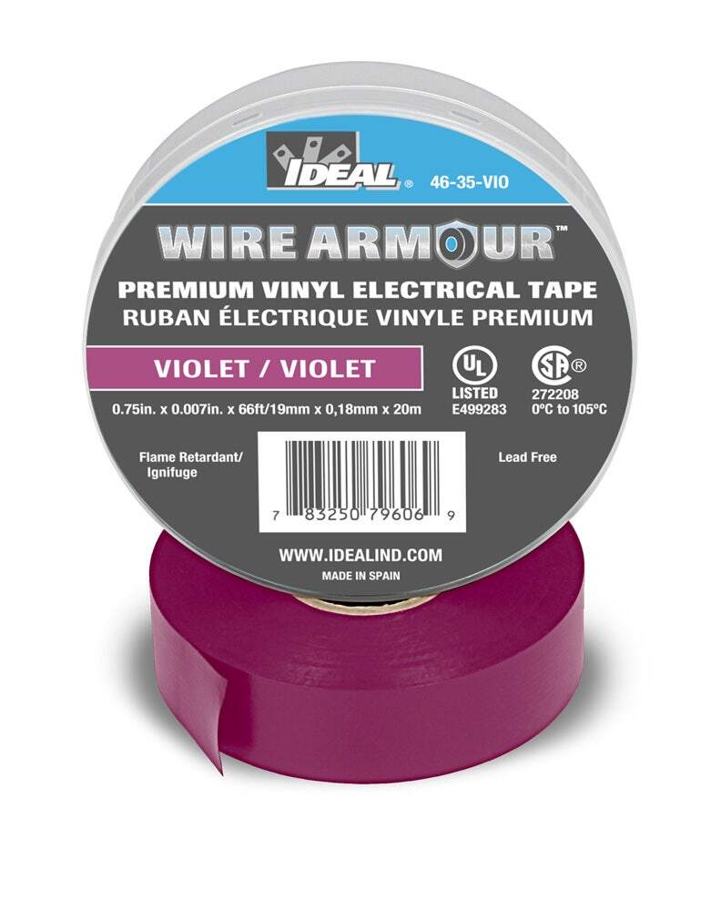 46-35-VIO Wire Armour Color Coding Premium Professional Grade Electrical Tape, 66 ft L x 3/4 in W, 7 mil THK, Vinyl, Violet