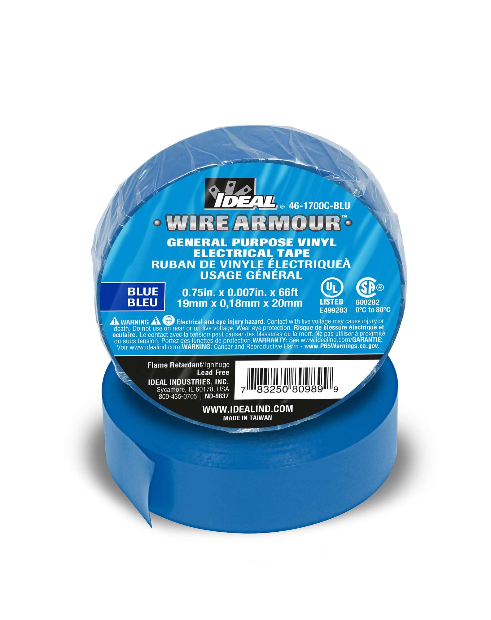 46-1700C-BLU Wire Armour Electrical Tape, 66 ft L x 3/4 in W, 7 mil THK, Vinyl, Rubber Adhesive, Blue