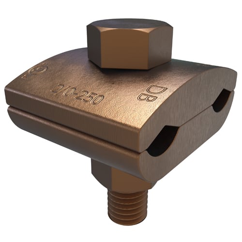 GH-3 PermaGround 2-Wire Type GH Ground Clamp Connector With 1/2 in Silicon Bronze Bolt, Nut and Lock Washer, 2/0 AWG to 250 kcmil Conductor, Copper Alloy