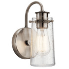 The Braelyn(TM) 9.5in; 1 light wall sconce features an Classic Pewter finish and clear seeded glass shades. The Braelyn offers a vintage industrial design that works well with rustic, country and lodge dacor.