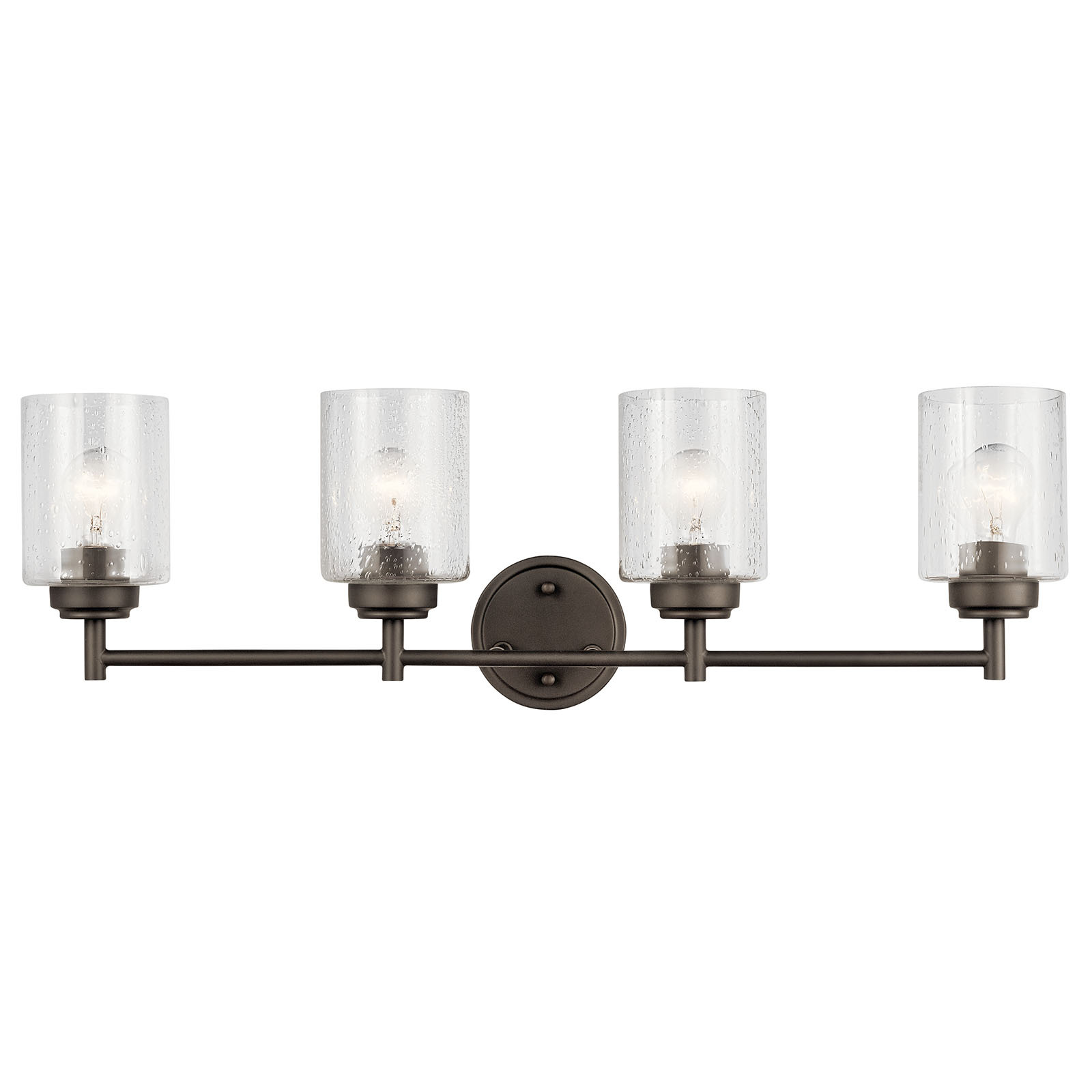 The Winslow 30in; 4 light vanity light features a classic look with its Olde Bronze finish and clear seeded glass. Winslow vanity light is perfect in several aesthetic environments, including traditional and transitional.