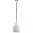Vintage milk cans in a creamy blue-white hue provide the inspiration for this Montauk 3 light pendant(TM)s simple style. Hang as a statement piece over a table or use several for added farmhouse flair: the distinctive cool blue works beautifully with subdued decorating color palettes.