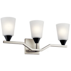 Sharp obtuse angles give each piece in the Skagos collection a unique style that complements contemporary spaces with a soft touch. The collection includes versatile lighting platforms and finishes  including a unique bath fixture in a mixed Black and Brushed Nickel finish that pairs with a variety of looks.