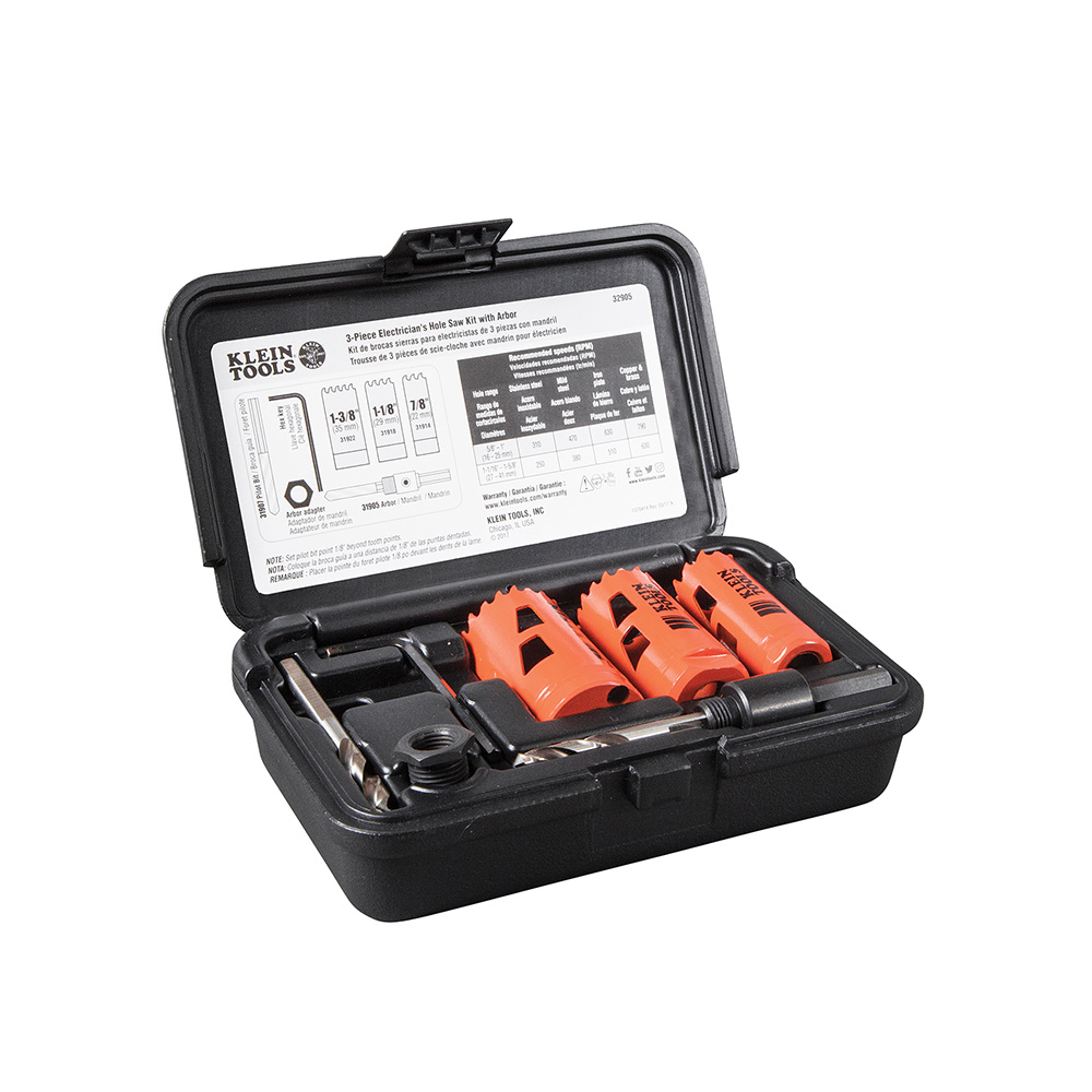 32905 Bi-Metal Electricians Hole Saw Kit, 3 Pieces, For Use With 31905 3/8 in Arbor