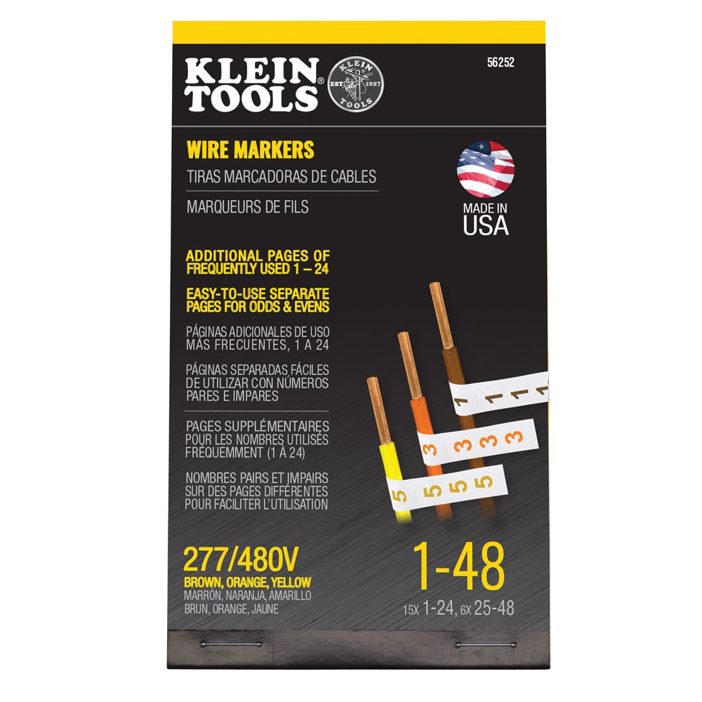 56252 14-Page 3-Phase Strong Tack Adhesive Wire Marker Book, 5-1/2 in L x 3-21/64 in W, Brown/Orange/Yellow Print on White, Cloth