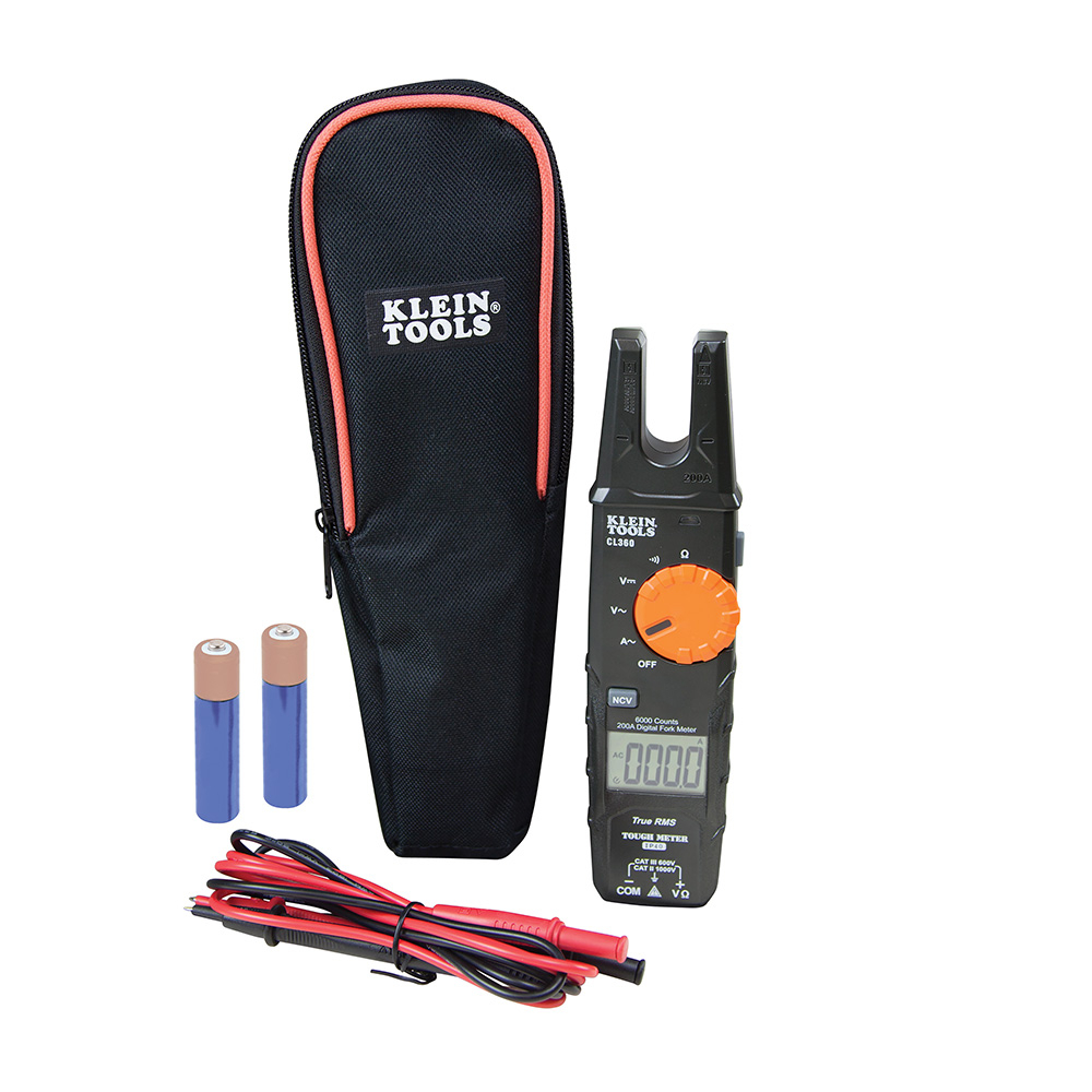 CL360 AC Auto-Ranging Open Jaw Fork Meter, 600 V AC/1000 V DC, 200 A, 60 MOhm, 0.58 in Jaw, LCD Display