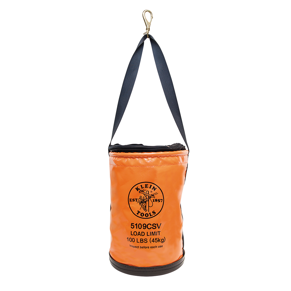 5109CSV Top Closing Lineman Bucket With Swivel Snap and Polyester Web Handle, 17 in H, Vinyl, Orange