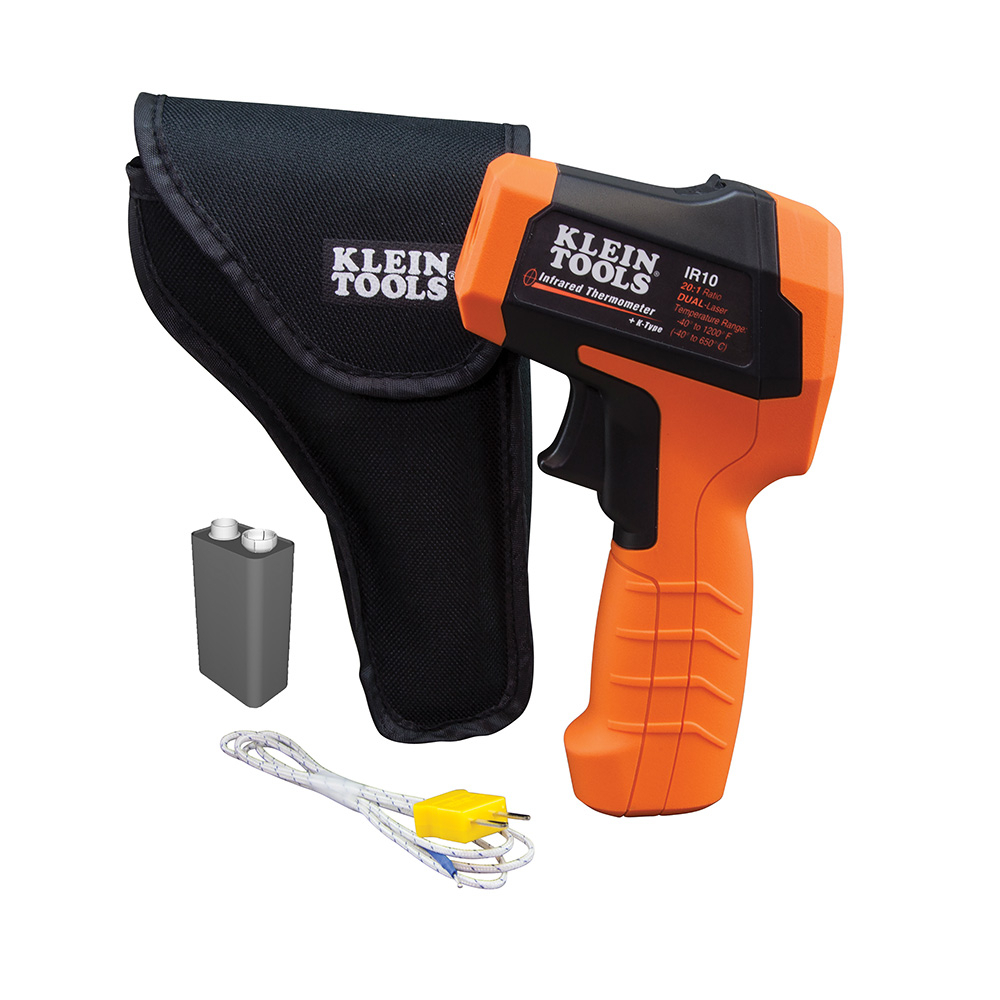 IR10 Dual Laser Infrared Thermometer, -40 to 1200 deg F, +/- 3 deg F Accuracy, 20:1 Focus Spot, 0.1 to 1, 9V Battery