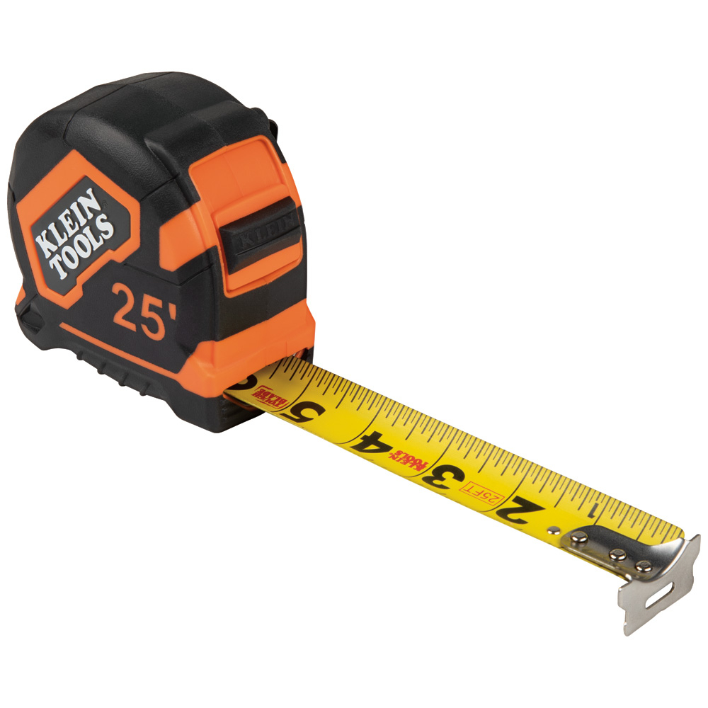 9125 Closed Case Single Sided Non-Magnetic Hook Measuring Tape, 25 ft L, Steel Blade, Imperial Measuring System, 1/16 in Graduation