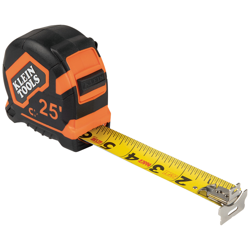 9225 Closed Case Double Sided Lockable Magnetic Hook Measuring Tape, 25 ft L, Steel Blade, Imperial Measuring System, 1/16 in Graduation