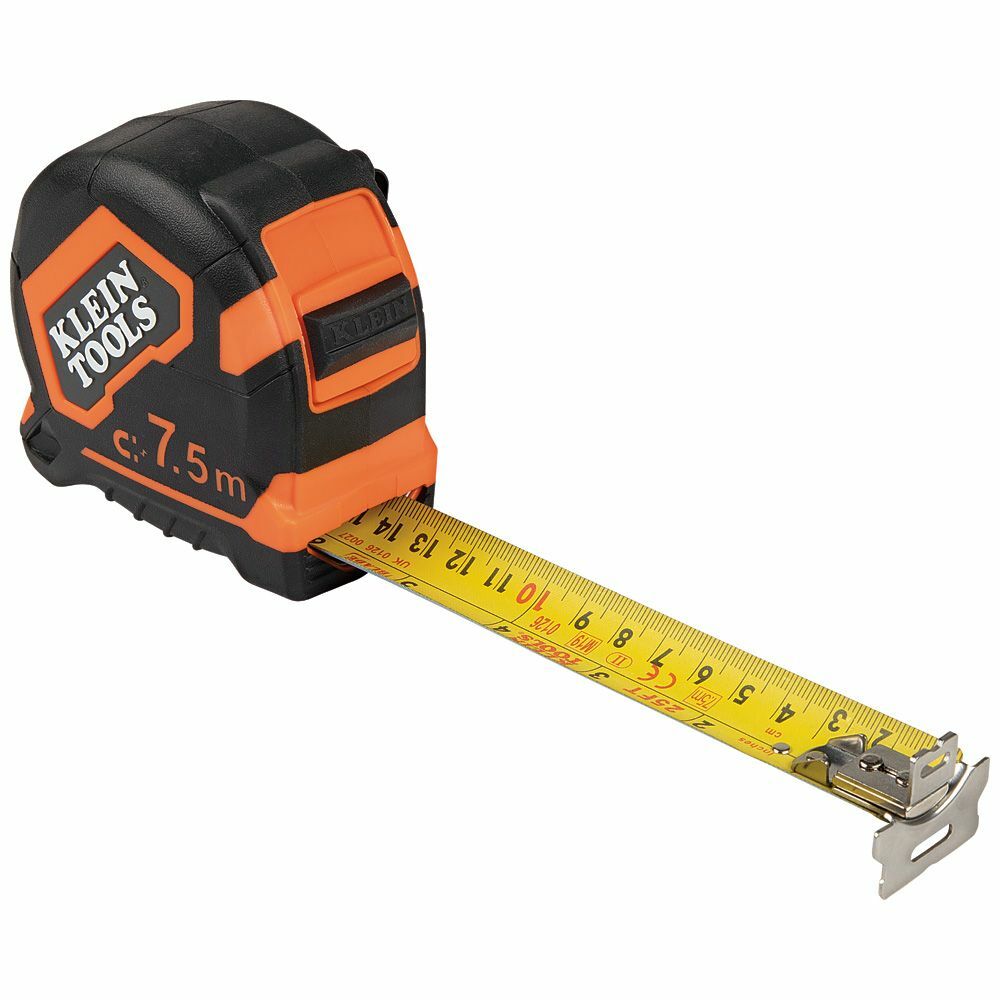 9375 Closed Case Double Sided Magnetic Hook Measuring Tape, 7.5 m L, Steel Blade, Imperial/Metric Measuring System, 1/16 in, 1 mm Graduation