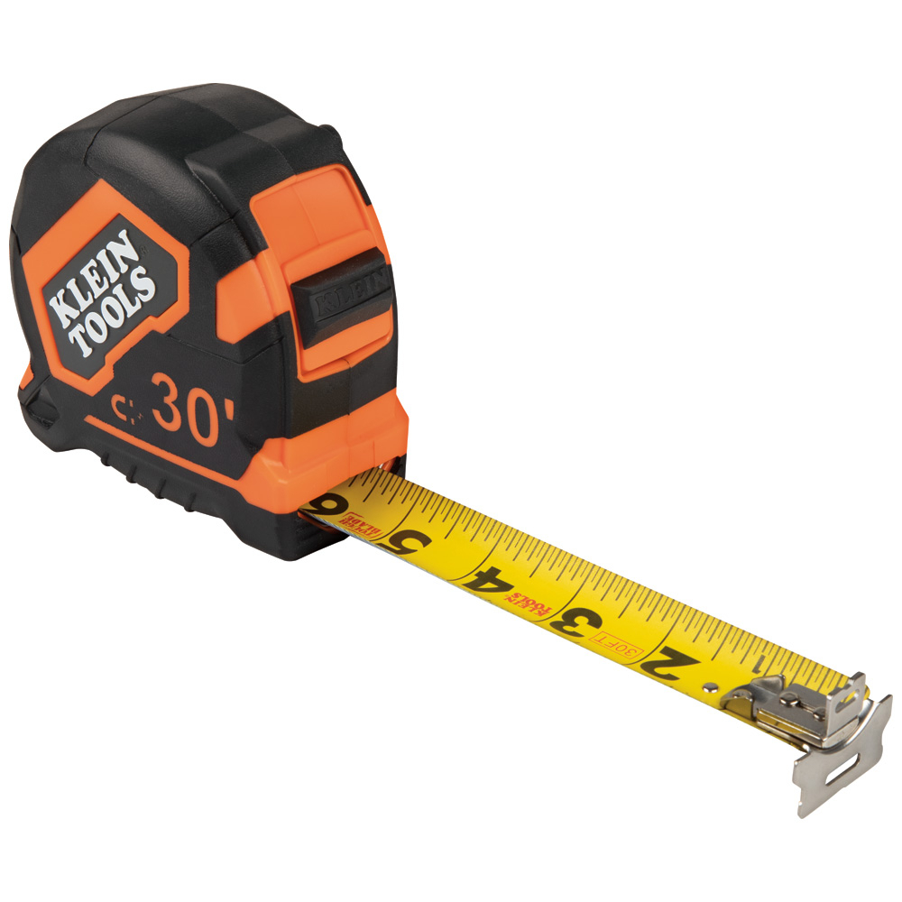 9230 Closed Case Double Sided Magnetic Hook Measuring Tape, 30 ft L, Steel Blade, Imperial Measuring System, 1/16 in Graduation